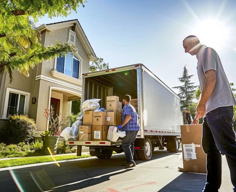 Professional movers packing and loading items into a truck for a local move