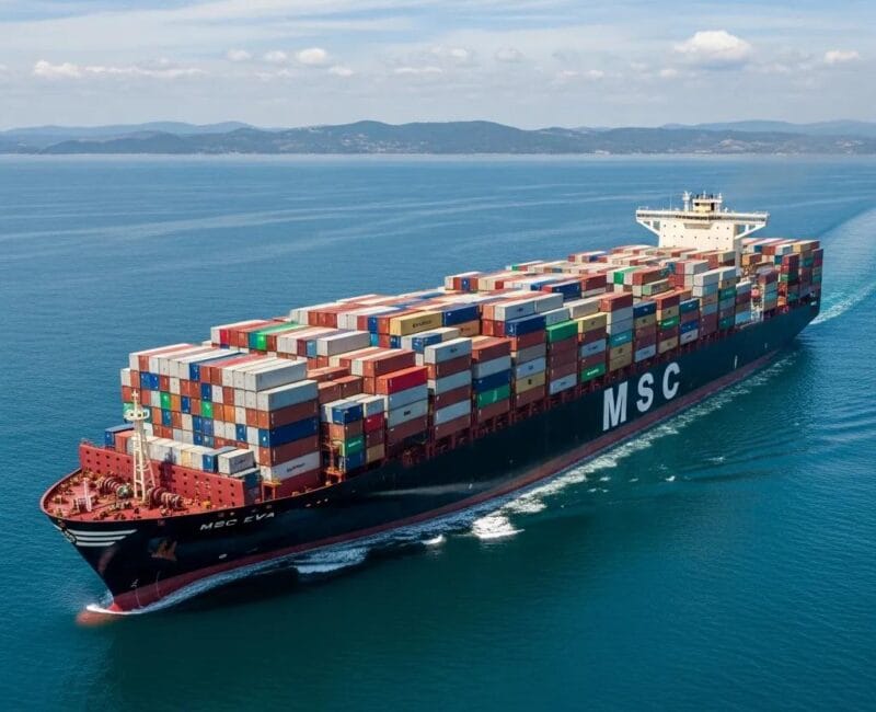 Cargo ship in a secure shipping environment, emphasizing safe transport of goods