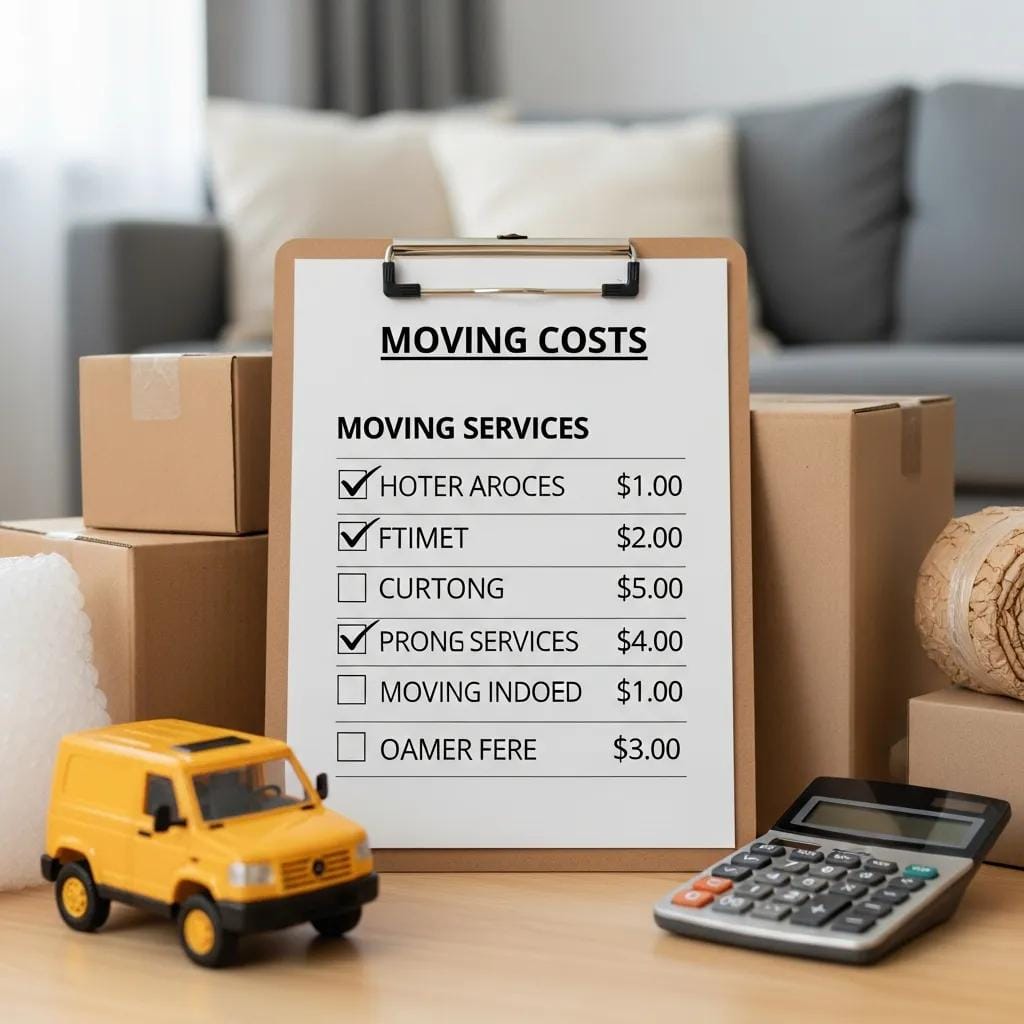 Checklist of moving services and estimated prices in a home setting