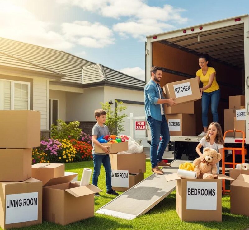 Family packing for a move, showcasing excitement and organization in the moving process
