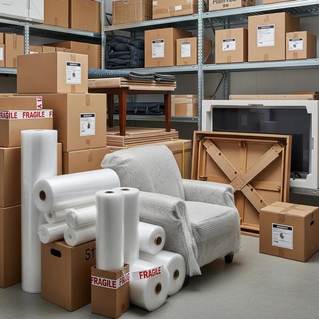 High-quality packing materials and organized storage solutions for furniture during a move