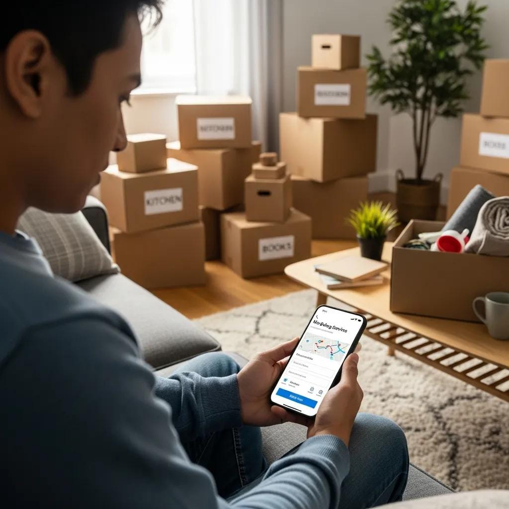 Person using a smartphone app to book moving services easily
