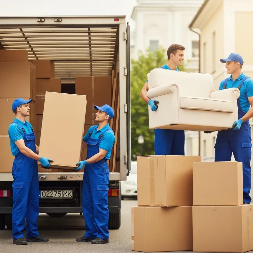 Professional movers handling furniture safely during a home relocation