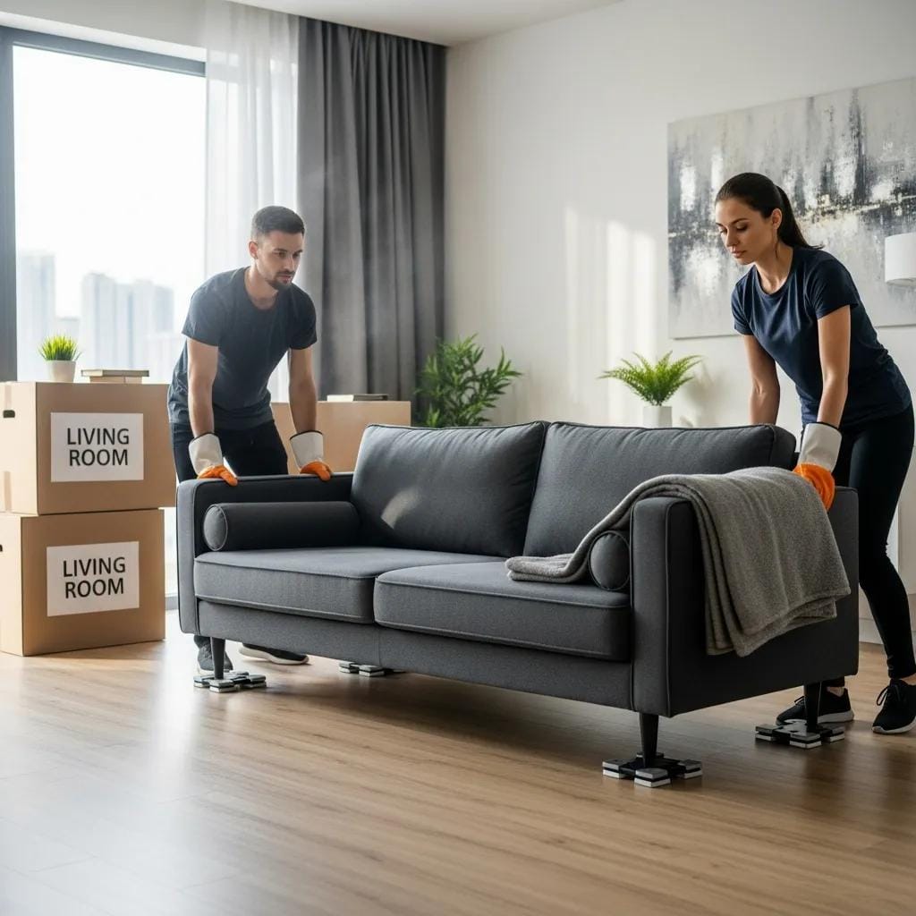 Professional movers handling furniture safely during a relocation in Ras Al Khaimah