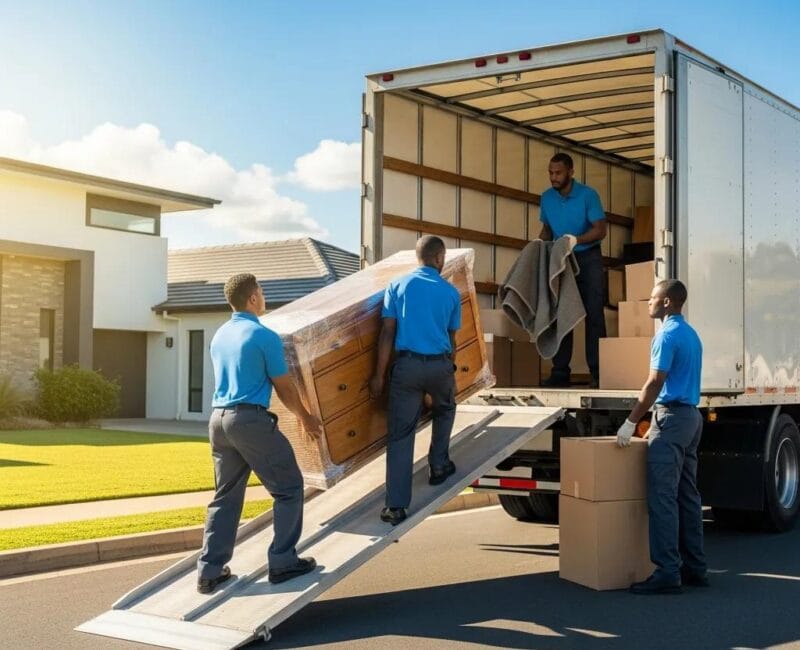 Professional moving team loading furniture into a truck, highlighting safe and efficient furniture shipping services