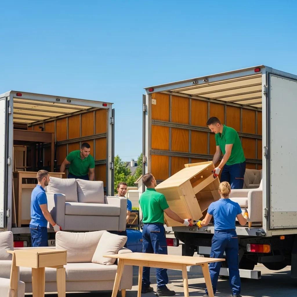 Professional moving team loading furniture onto a truck, showcasing reliable furniture moving services