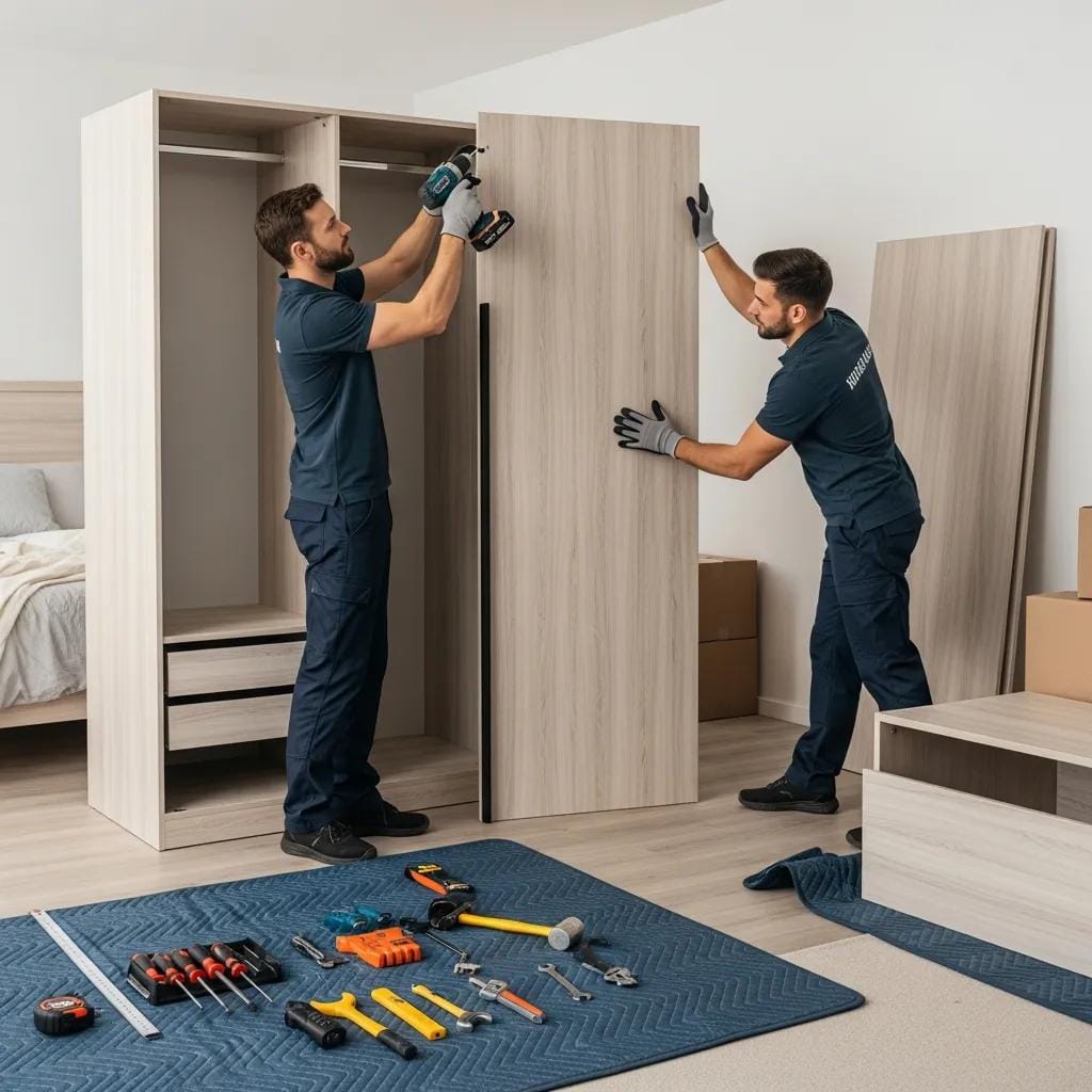 Professional team disassembling furniture for safe transport