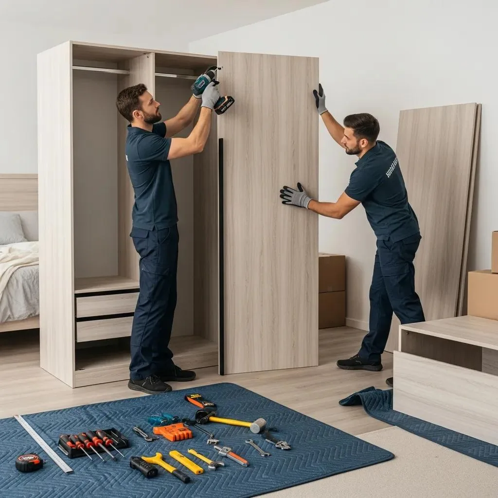 Professional team disassembling furniture for safe transport