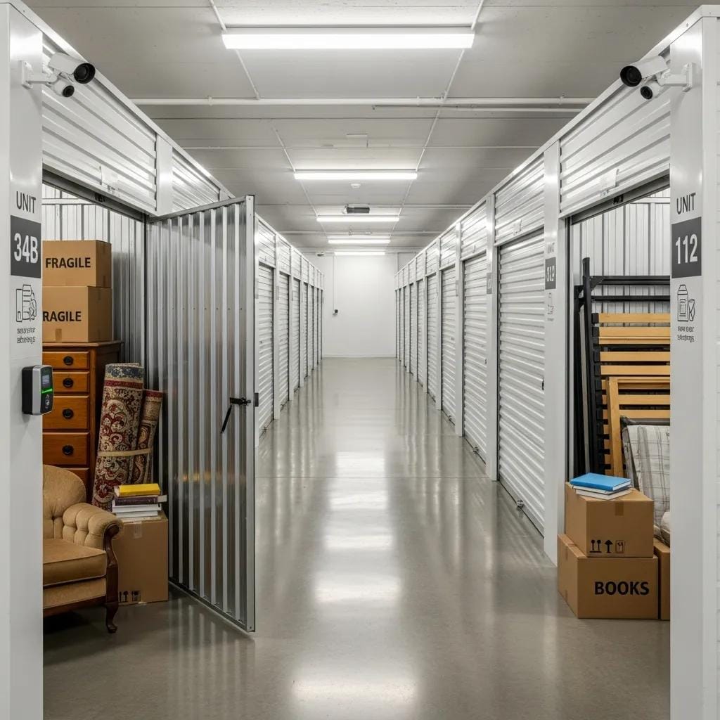 Secure storage facility with organized storage units for furniture