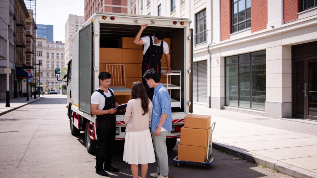 movers in al nahda sharjah - movers discussing with couple