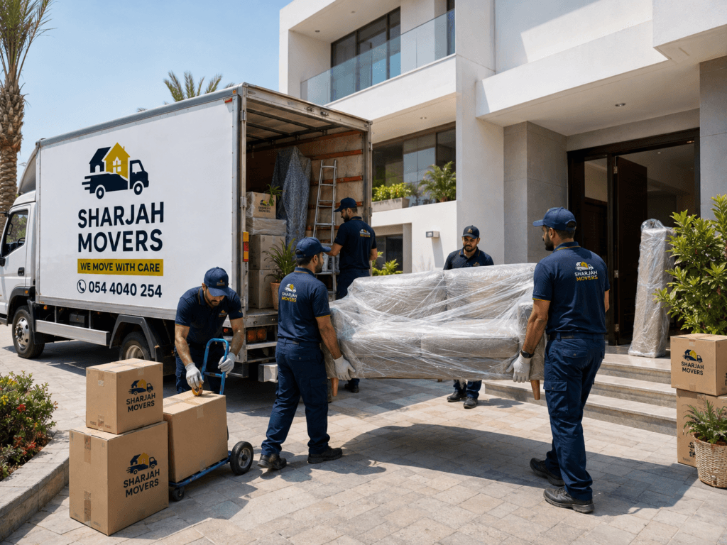 Workers moving Furniture in Aljada Sharjah